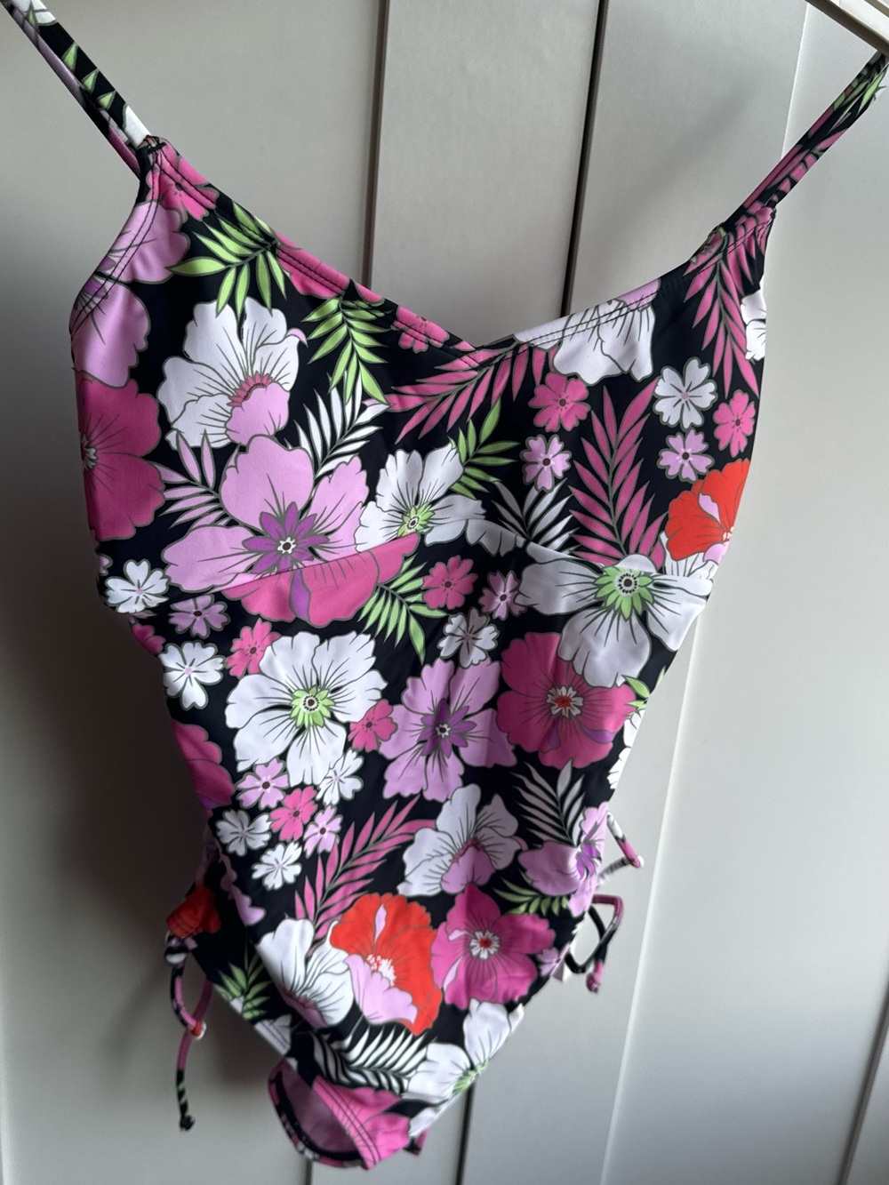 Salt + Cove Black Floral One-Piece Swimsuit with Pink, White & Green